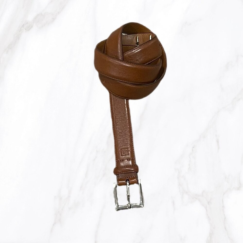 Ralph Lauren Men's Brown 100% Leather Belt Silver Buckle, Size 34‎